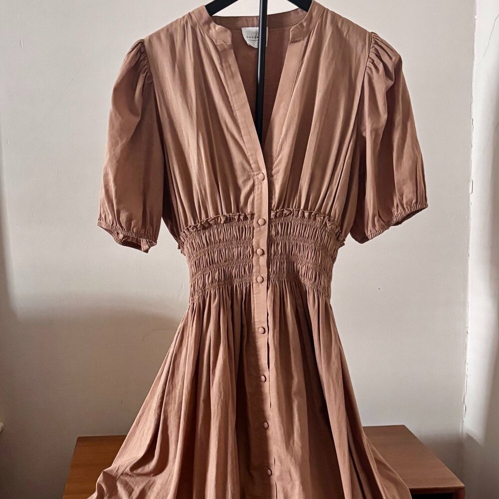 Sundays tan cotton dress with button detailing